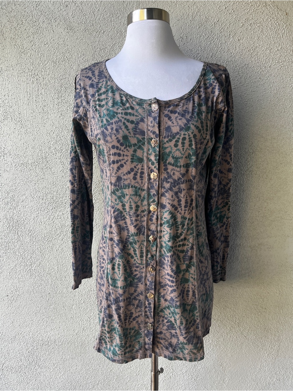NWT Color Me Cotton Granite Tie Dye Button Tunic Top S